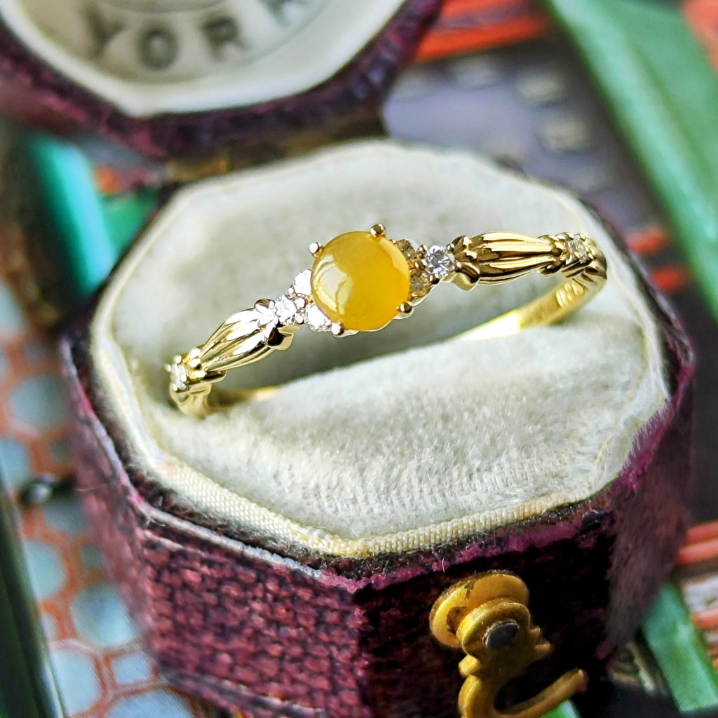 天然翡翠 天然ダイヤモンド イエロー 18金リング
