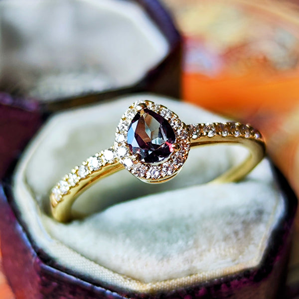 【アレキタイプ】天然カラーチェンジガーネット 天然ダイヤモンド リング