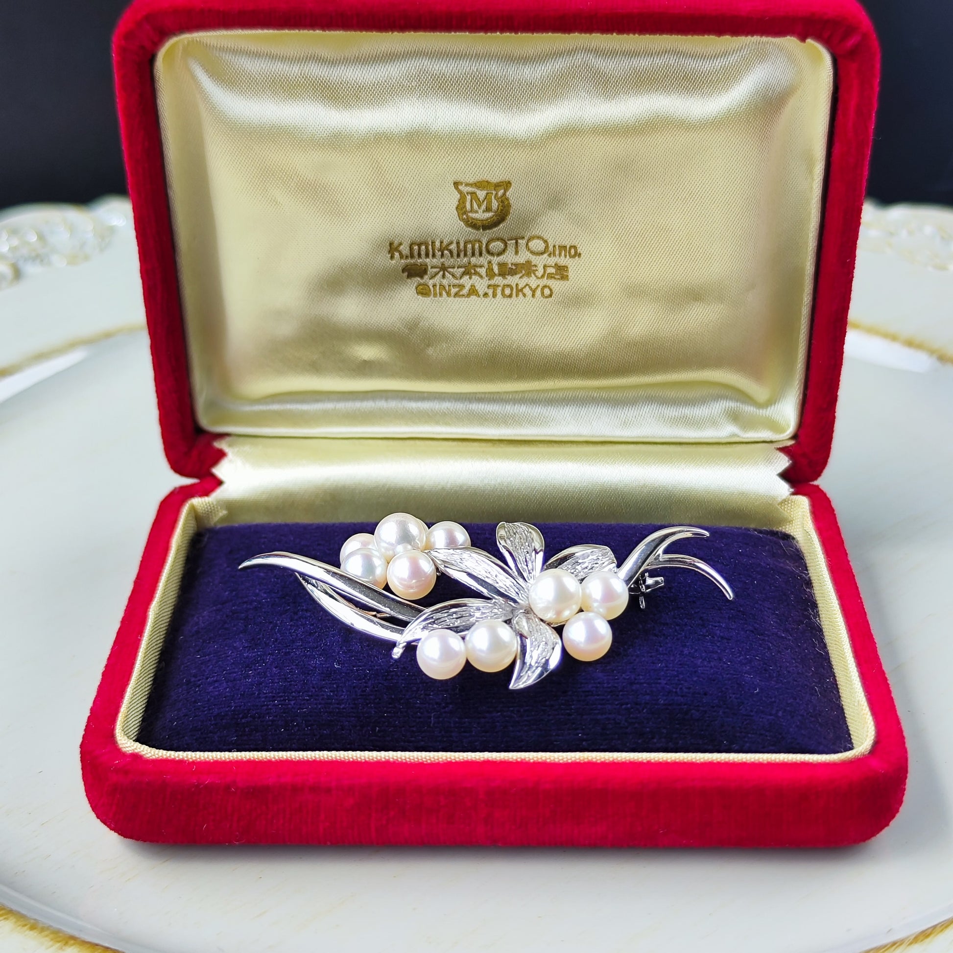 【御木本真珠店 】MIKIMOTO ミキモト あこや真珠 ヴィンテージブローチ 14金WG