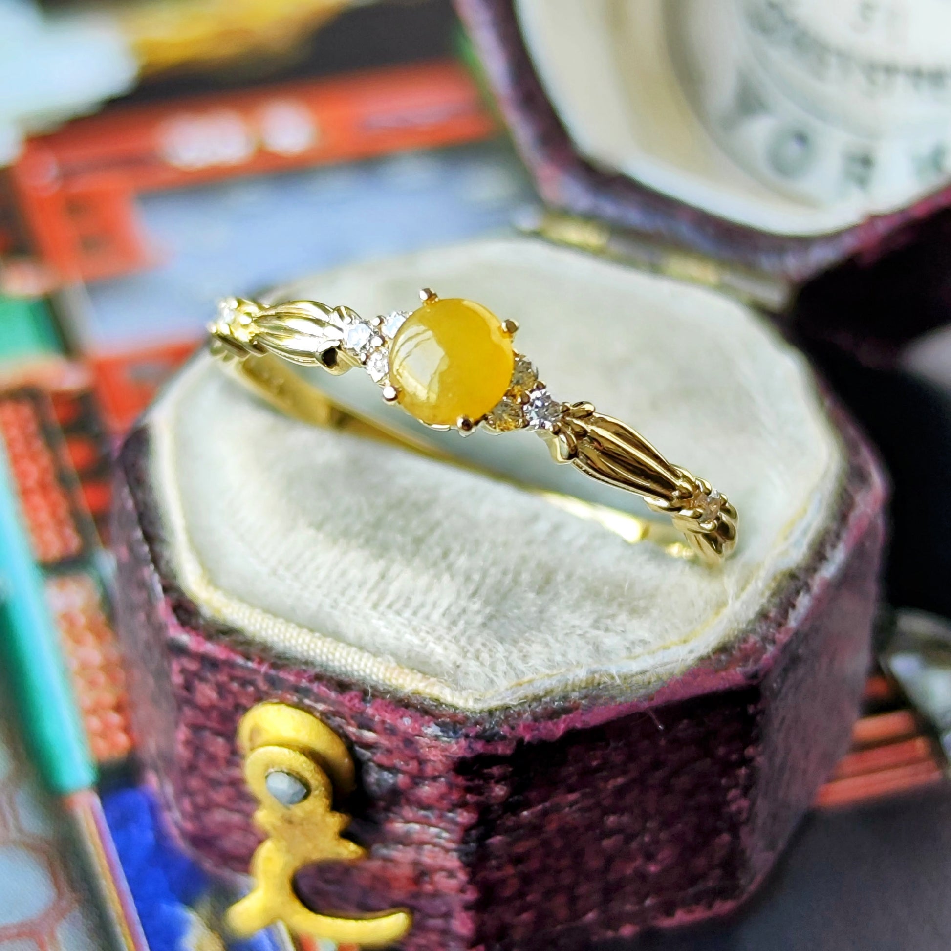 天然翡翠 天然ダイヤモンド イエロー 18金リング