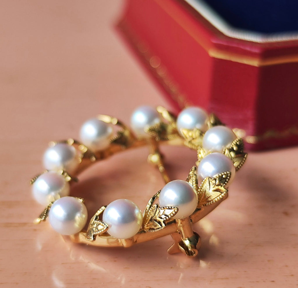 MIKIMOTO ミキモトあこや真珠 リースモチーフ ヴィンテージブローチ 18金