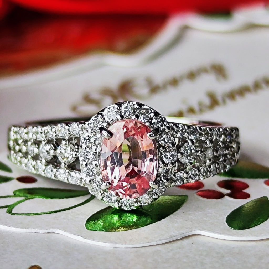 【非加熱 GIA】天然パパラチアサファイア 0.77ct 天然ダイヤモンド リング