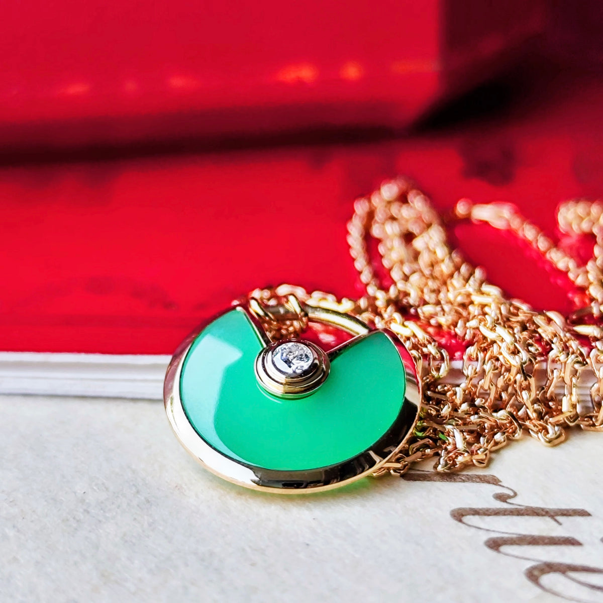 【廃盤 Cartier】カルティエ アミュレット クリソプレーズ ネックレス 18金YG