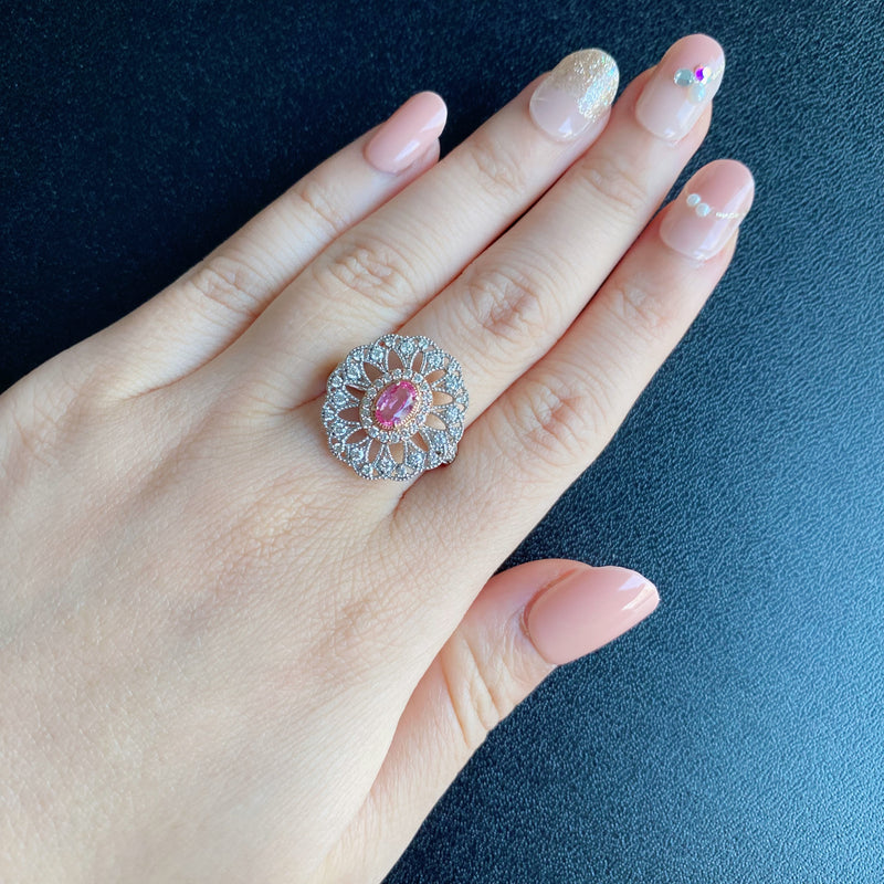 【再出品】天然パパラチアサファイア 天然ダイヤモンド リング