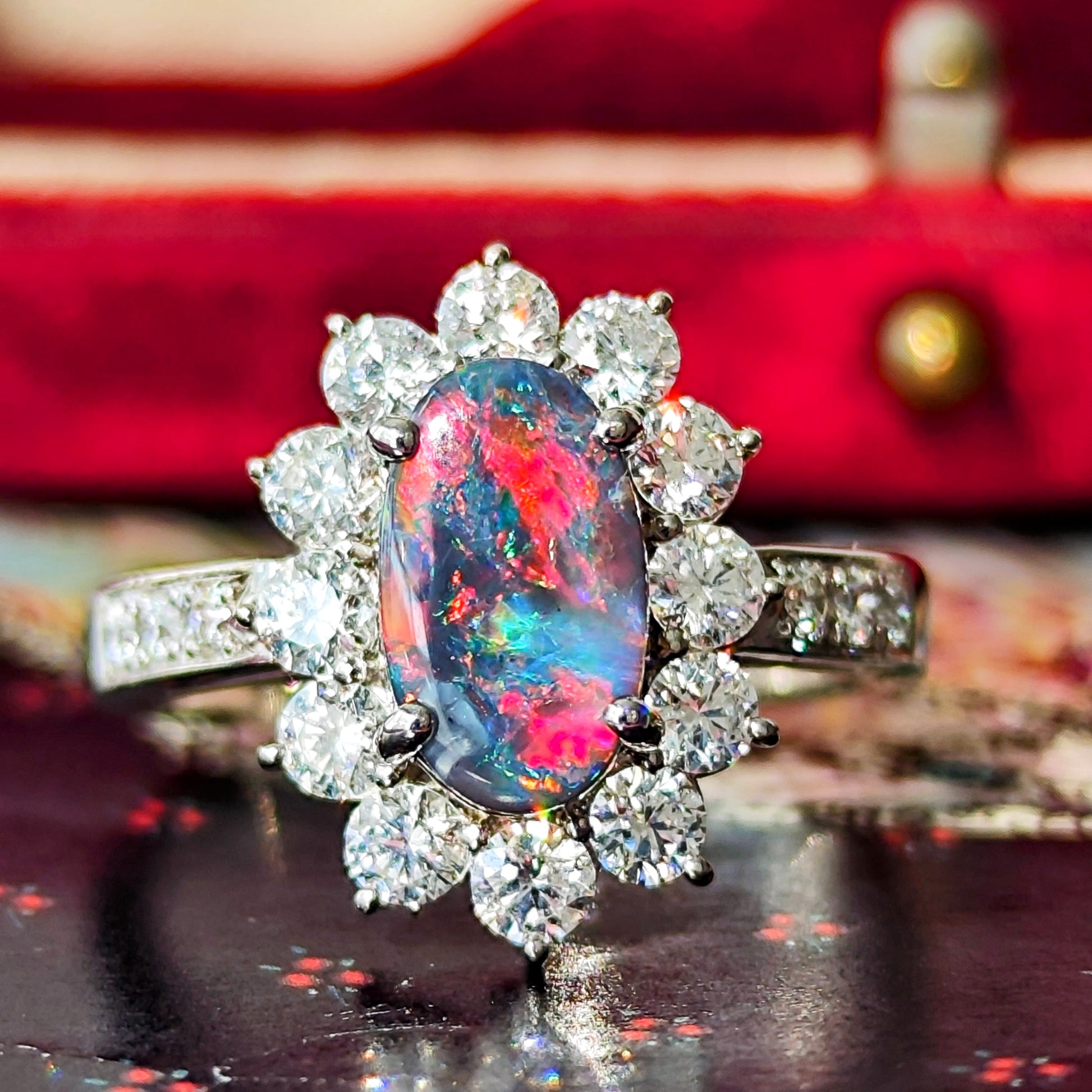 天然ブラックオパール 天然ダイヤモンド プラチナリング