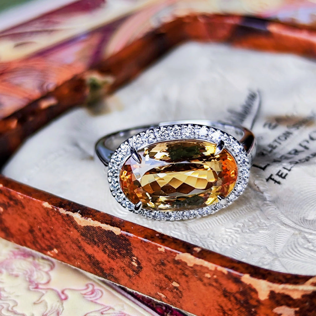 天然インペリアルトパーズ 4.86ct 天然ダイヤモンド リング