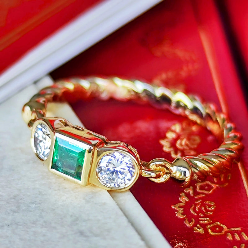 【Vintage Cartier】カルティエ エメラルド ダイヤモンド 18金スリーカラーリング