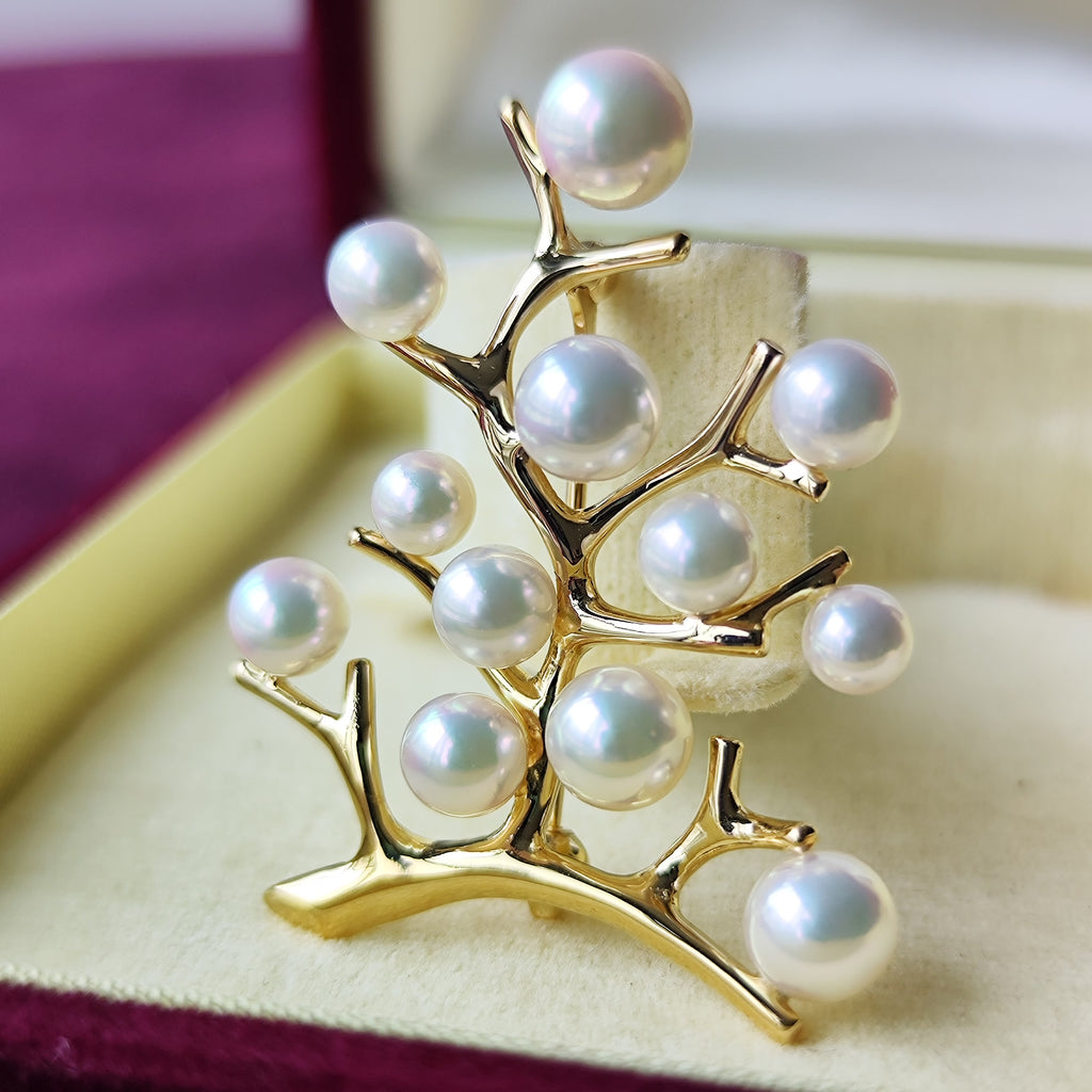 MIKIMOTO ミキモト 幸福の木 あこや真珠 18金ブローチ