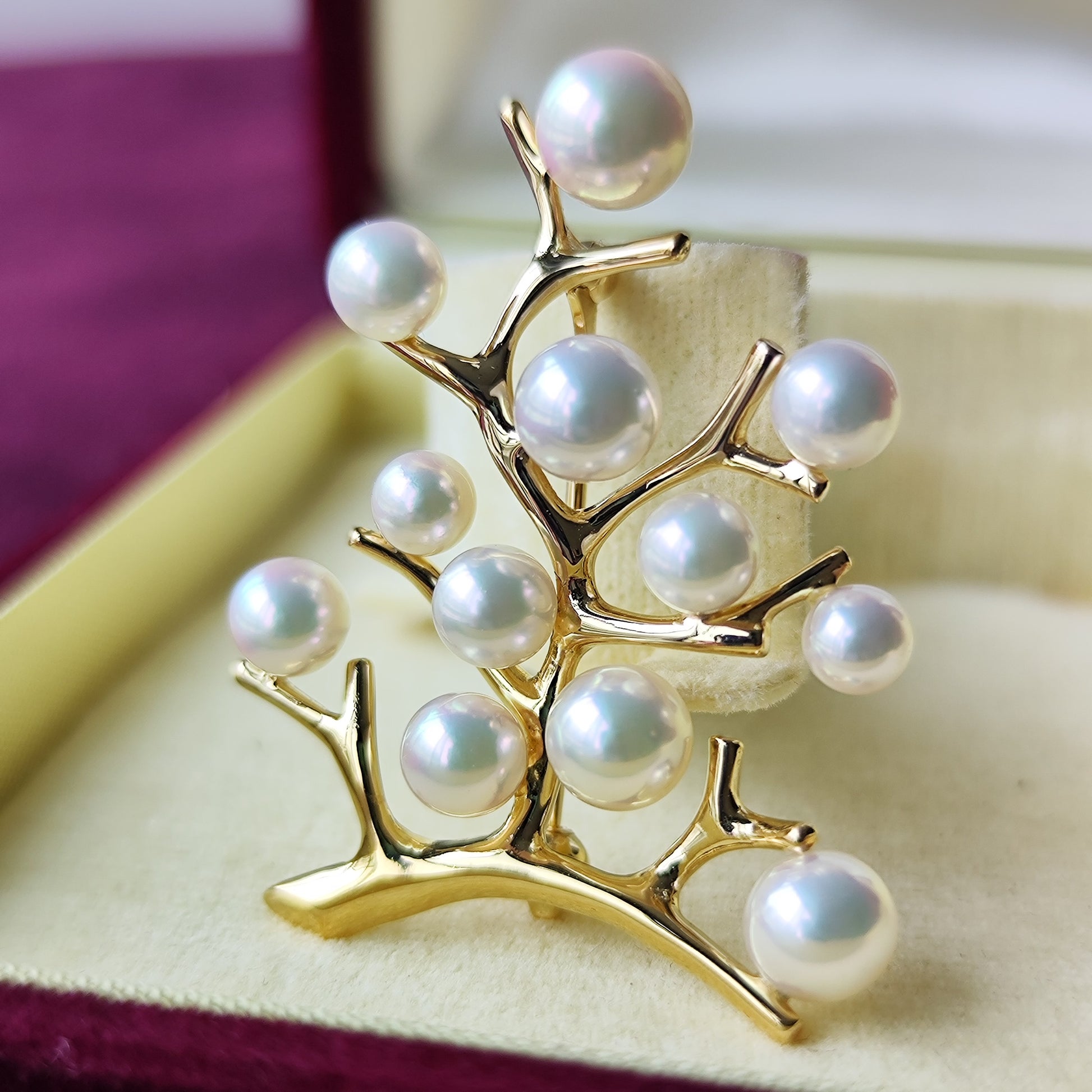 MIKIMOTO ミキモト 幸福の木 あこや真珠 18金ブローチ