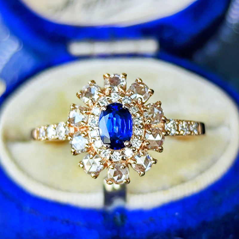 【ロイヤルブルー】スリランカ産 天然サファイア 天然ローズカットダイヤモンド GIA