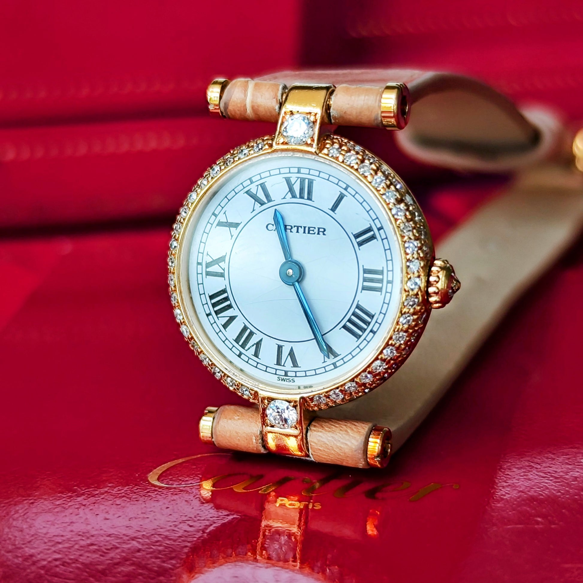 Cartier カルティエ ミニVLCヴァンドーム 18金無垢 純正ダイヤ クォーツ腕時計
