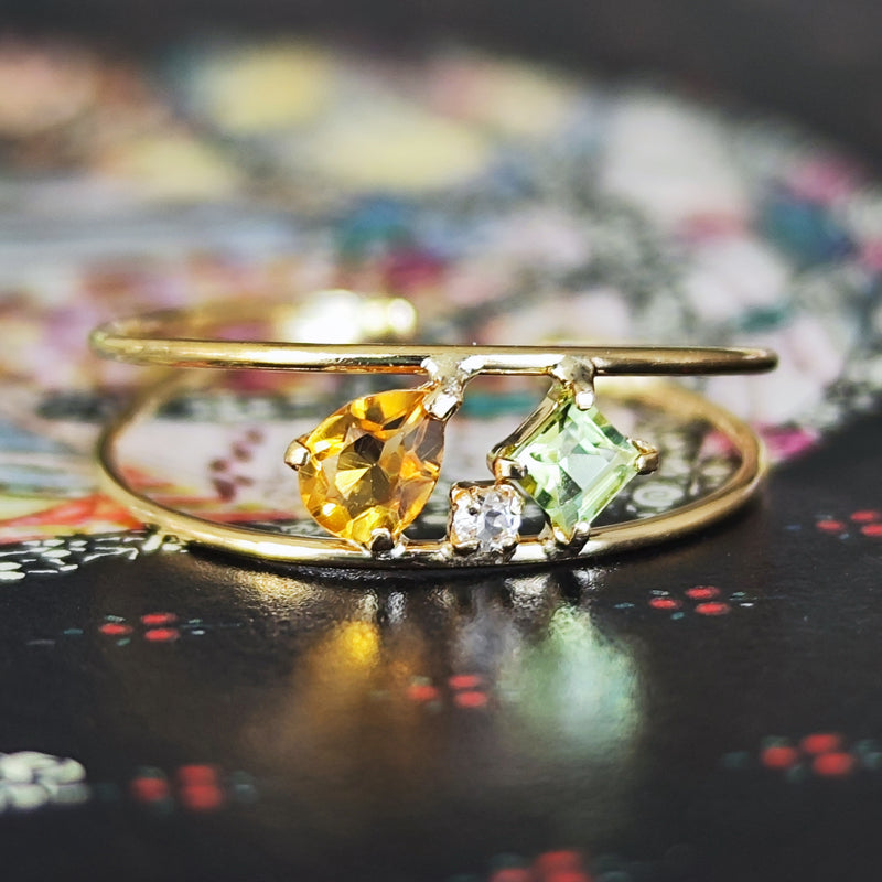 【イヤーカフ】天然シトリン 天然ペリドット 18金