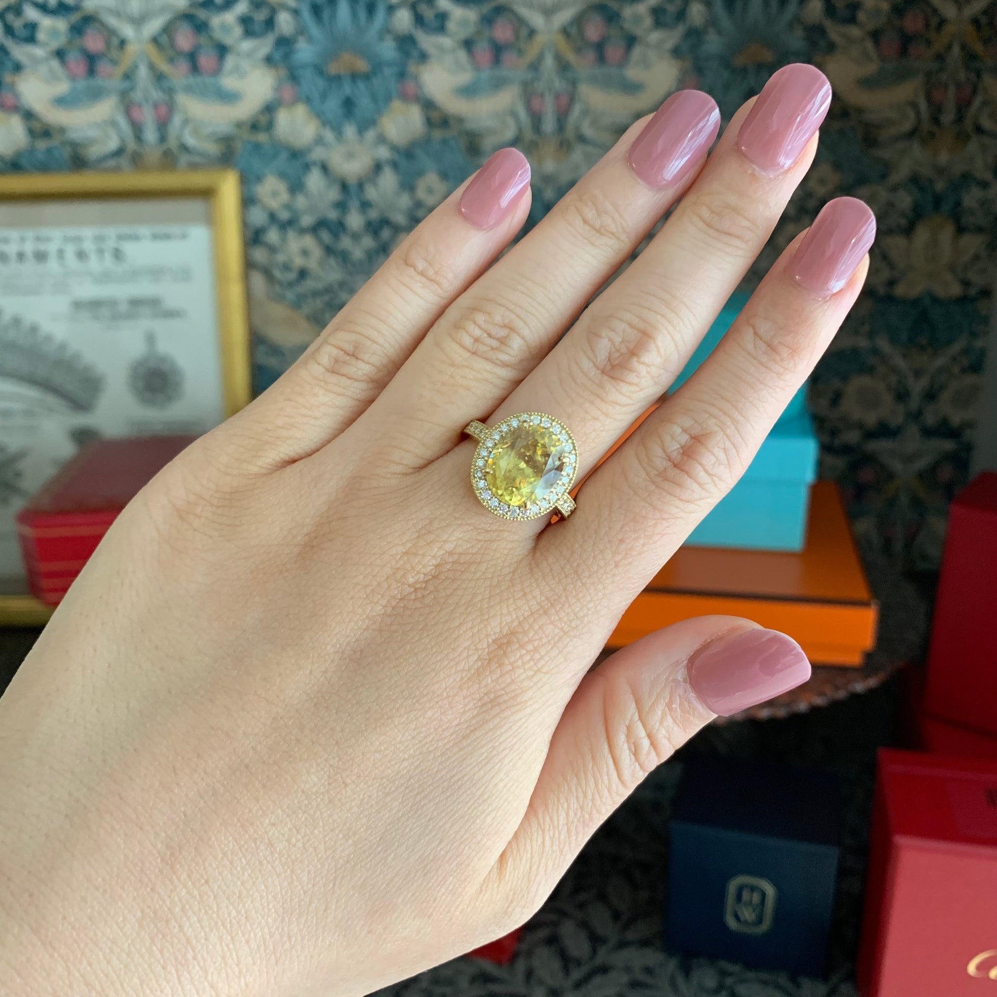 【大粒 4.67ct】天然スフェーン 天然ダイヤモンド リング