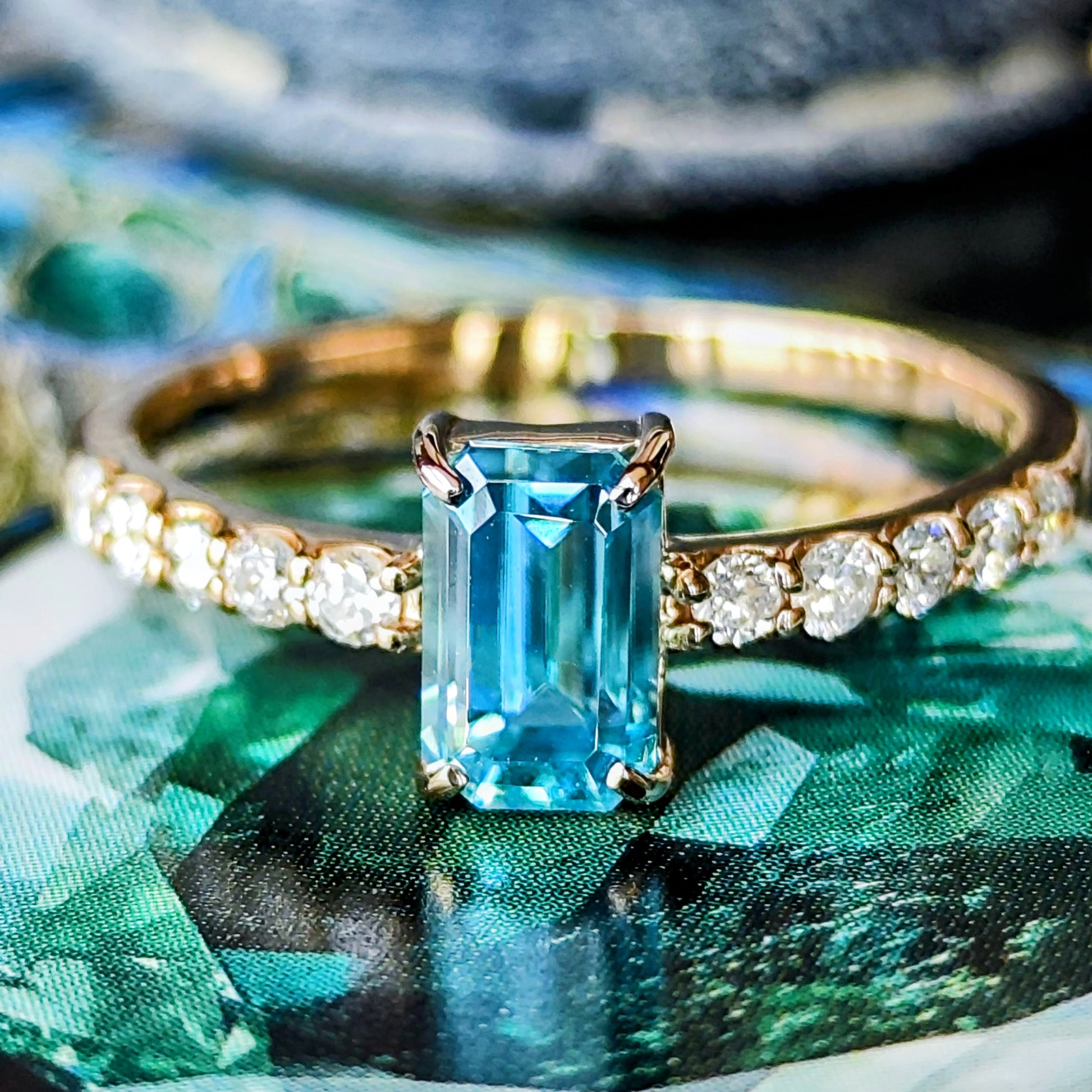 天然ブルージルコン 1.30ct 天然ダイヤモンド リング