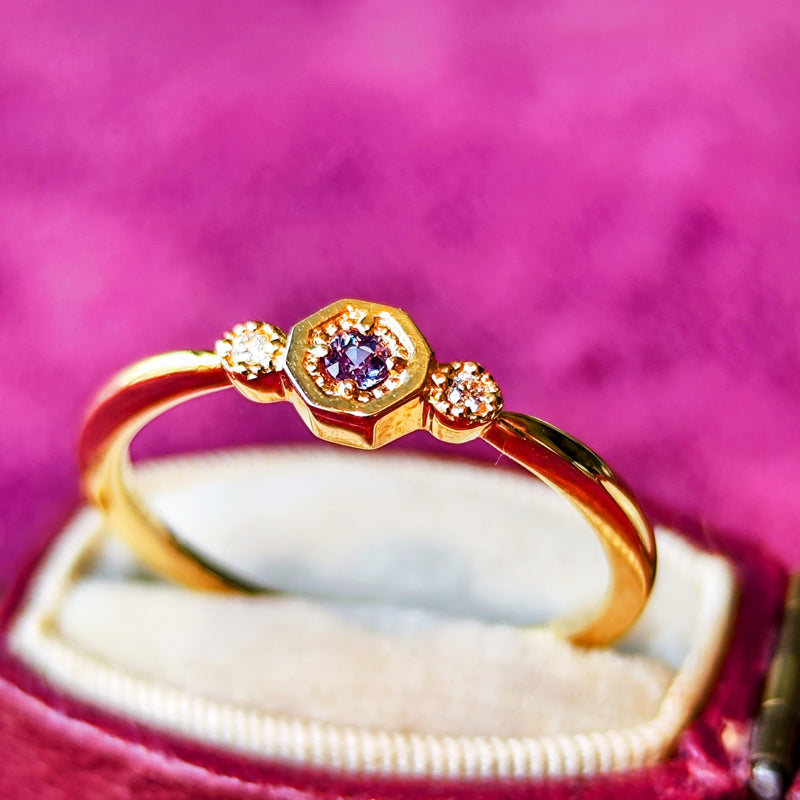 天然アレキサンドライト 天然ダイヤモンド リング