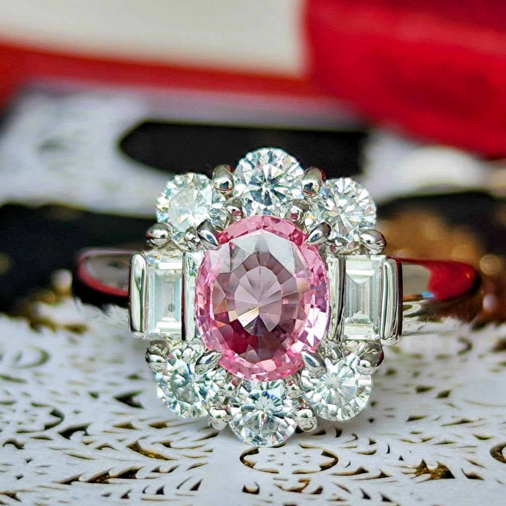 天然パパラチアサファイア 1.07ct 天然ダイヤモンド リング