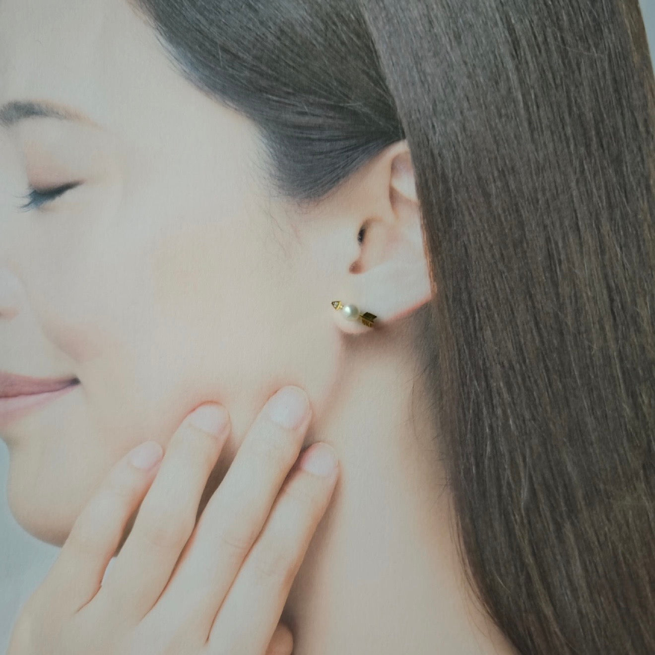 MIKIMOTO ミキモト 矢のモチーフ あこや真珠 天然ダイヤモンド 18金ピアス