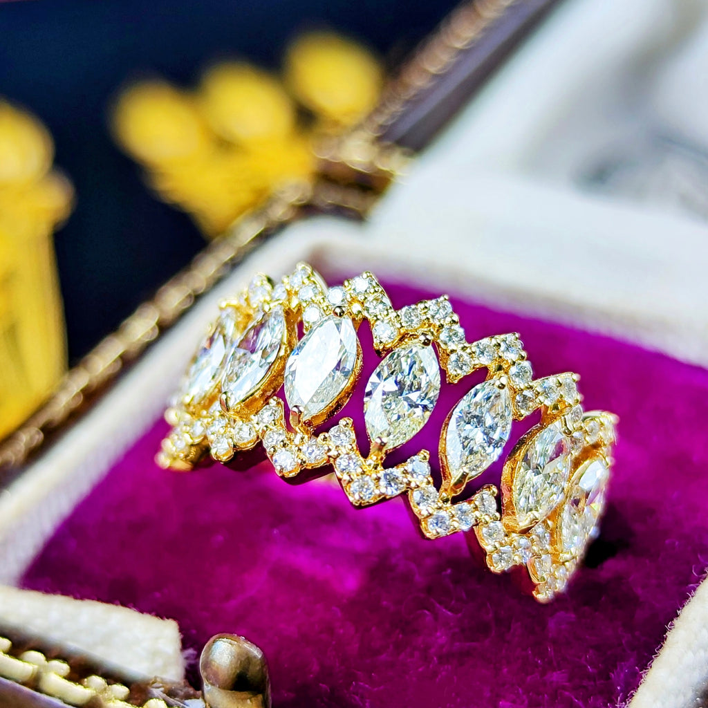 天然ダイヤモンド マーキスカット 0.90ct 0.41ct 18金リング