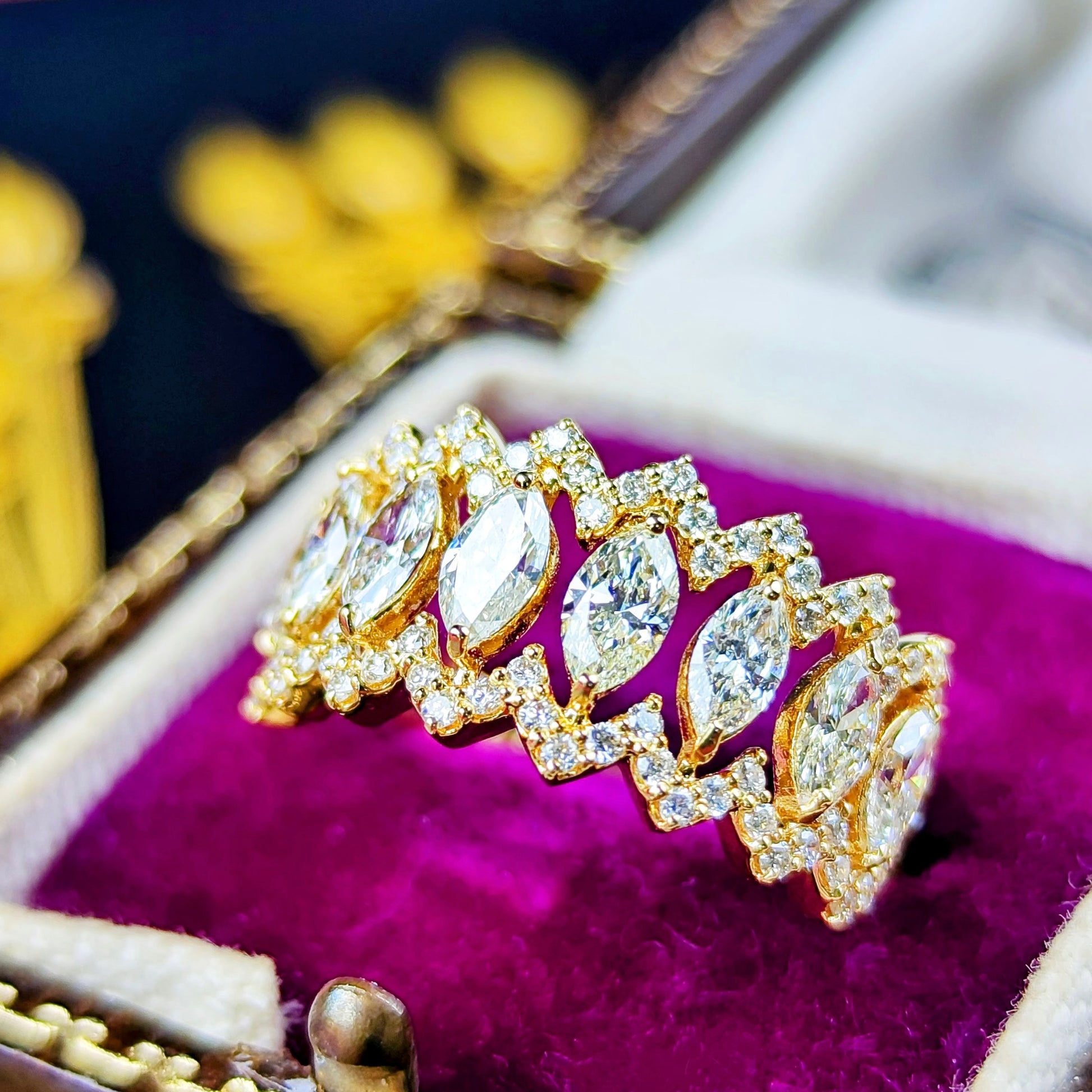 天然ダイヤモンド マーキスカット 0.90ct 0.41ct 18金リング