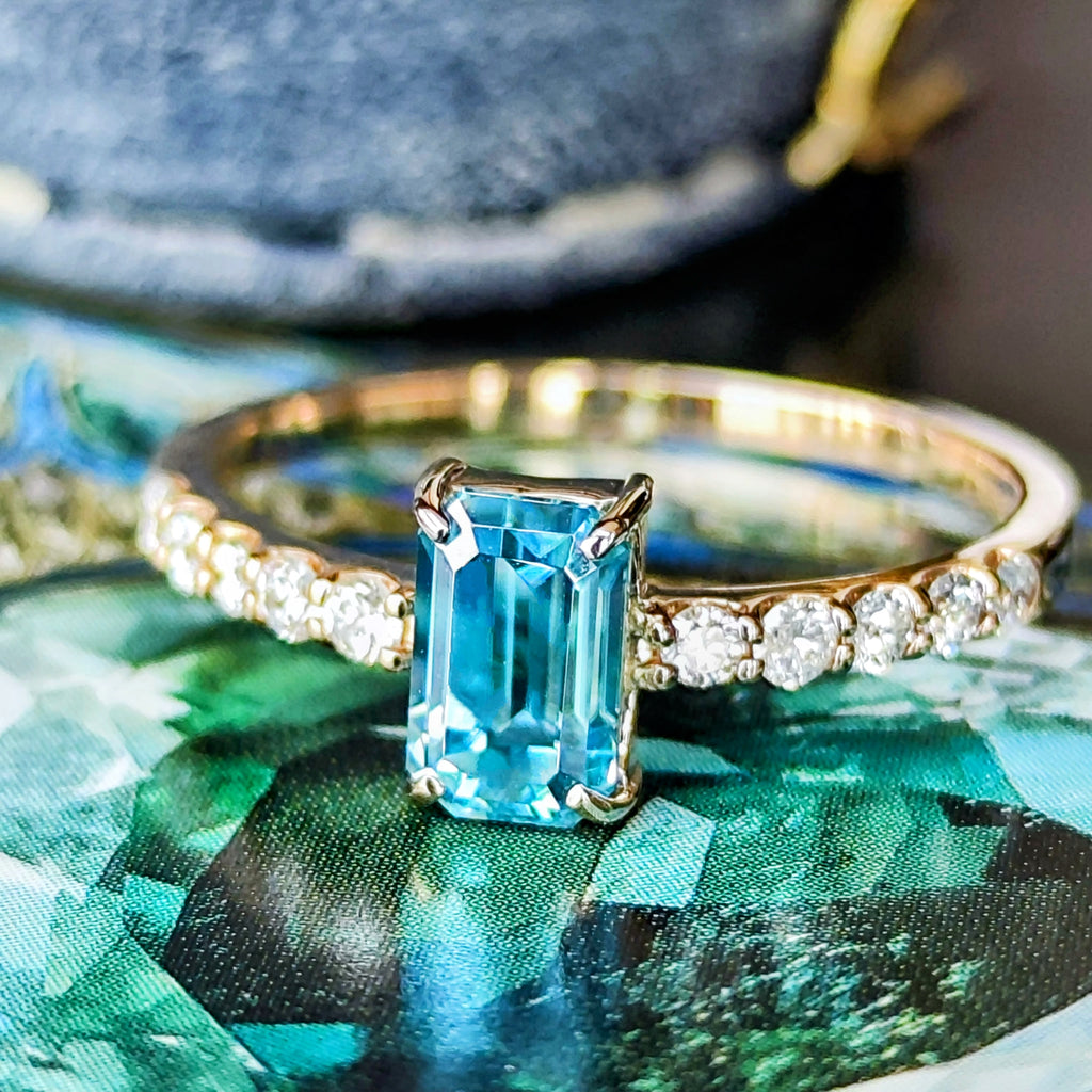 天然ブルージルコン 1.30ct 天然ダイヤモンド リング