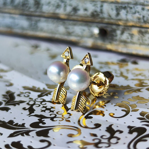 MIKIMOTO ミキモト 矢のモチーフ あこや真珠 天然ダイヤモンド 18金