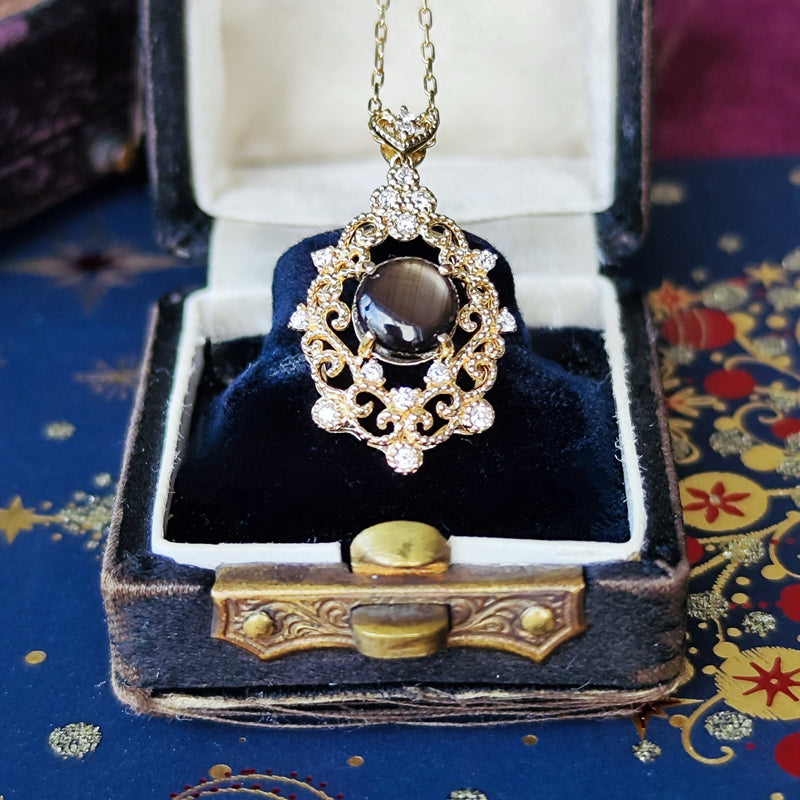 【魅惑の黒い宝石】天然ブラックスターサファイア 天然ダイヤモンド ネックレス