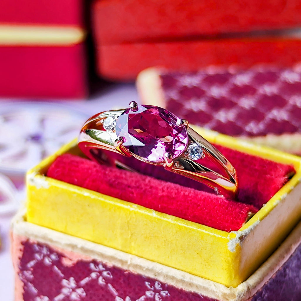 天然マラヤガーネット 1.31ct 天然ダイヤモンド リング