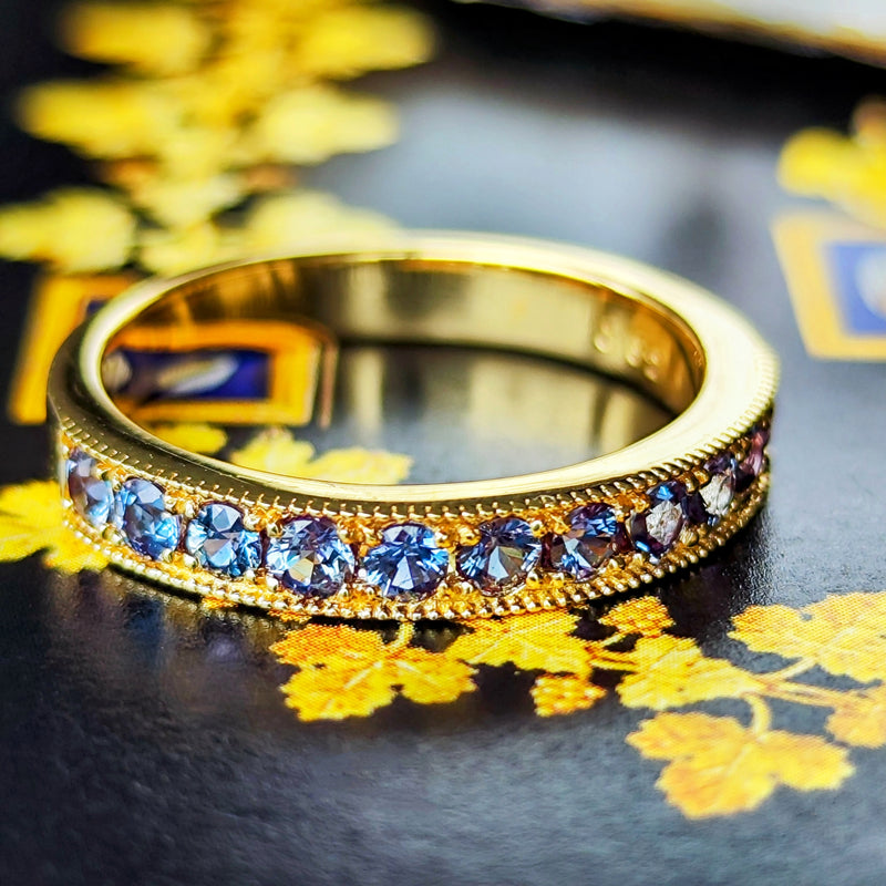 天然アレキサンドライト ダイヤカット ハーフエタニティリング 18金