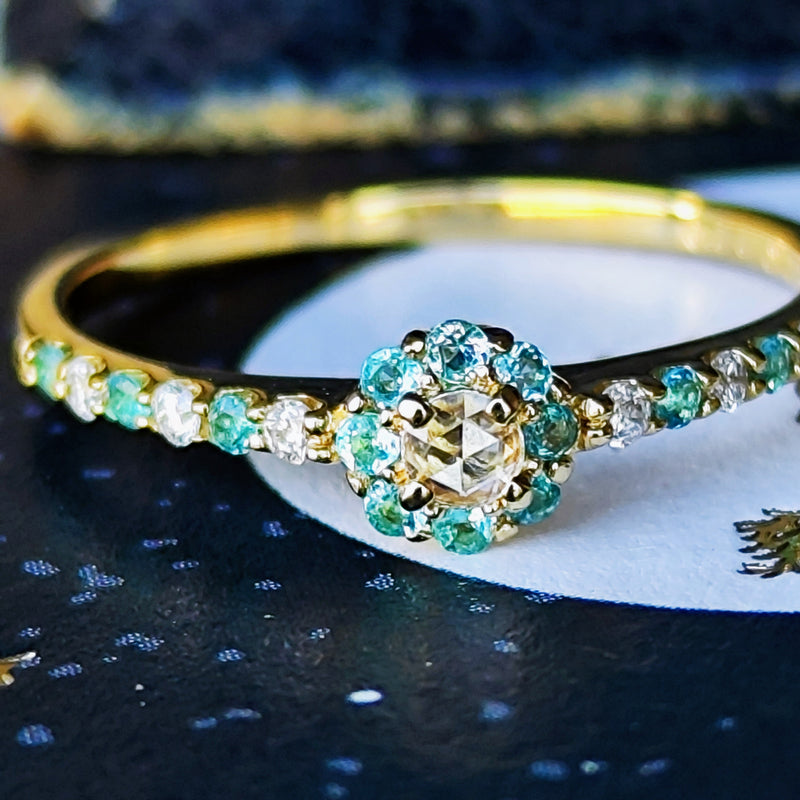 【ローズカット】天然ダイヤモンド 天然パライバトルマリン 18金リング