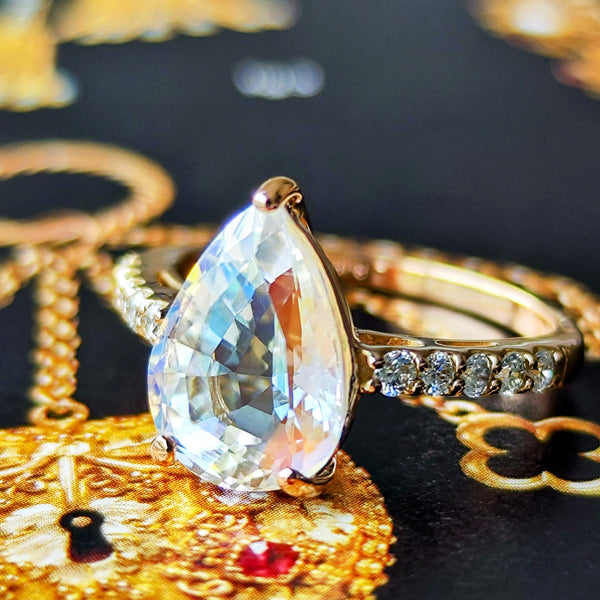 天然アンデシンラブラドライト 3.195ct 天然ダイヤモンド リング