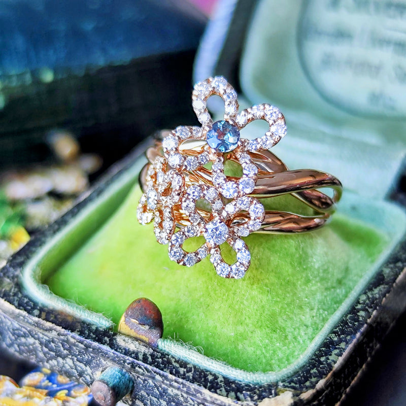 天然アレキサンドライト 天然ダイヤモンド フラワーモチーフリング