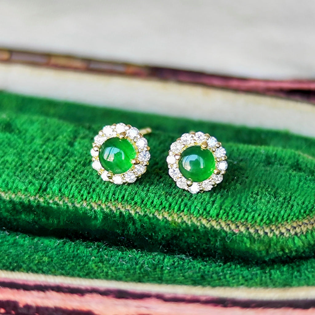 天然翡翠 天然ダイヤモンド 18金ピアス
