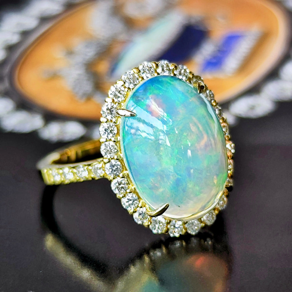 天然オパール エチオピア産 3.22ct 天然ダイヤモンド リング