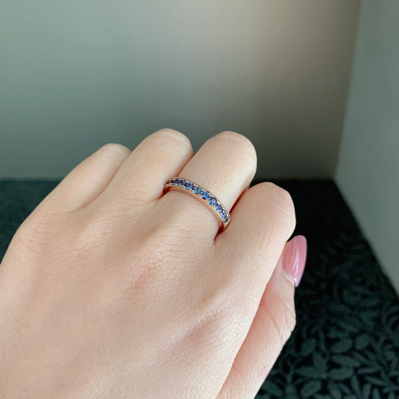 天然アレキサンドライト ダイヤカット ハーフエタニティリング 18金PG