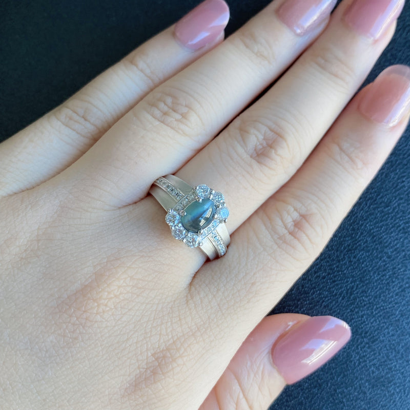 天然アレキサンドライトキャッツアイ 1.16ct 天然ダイヤモンド リング