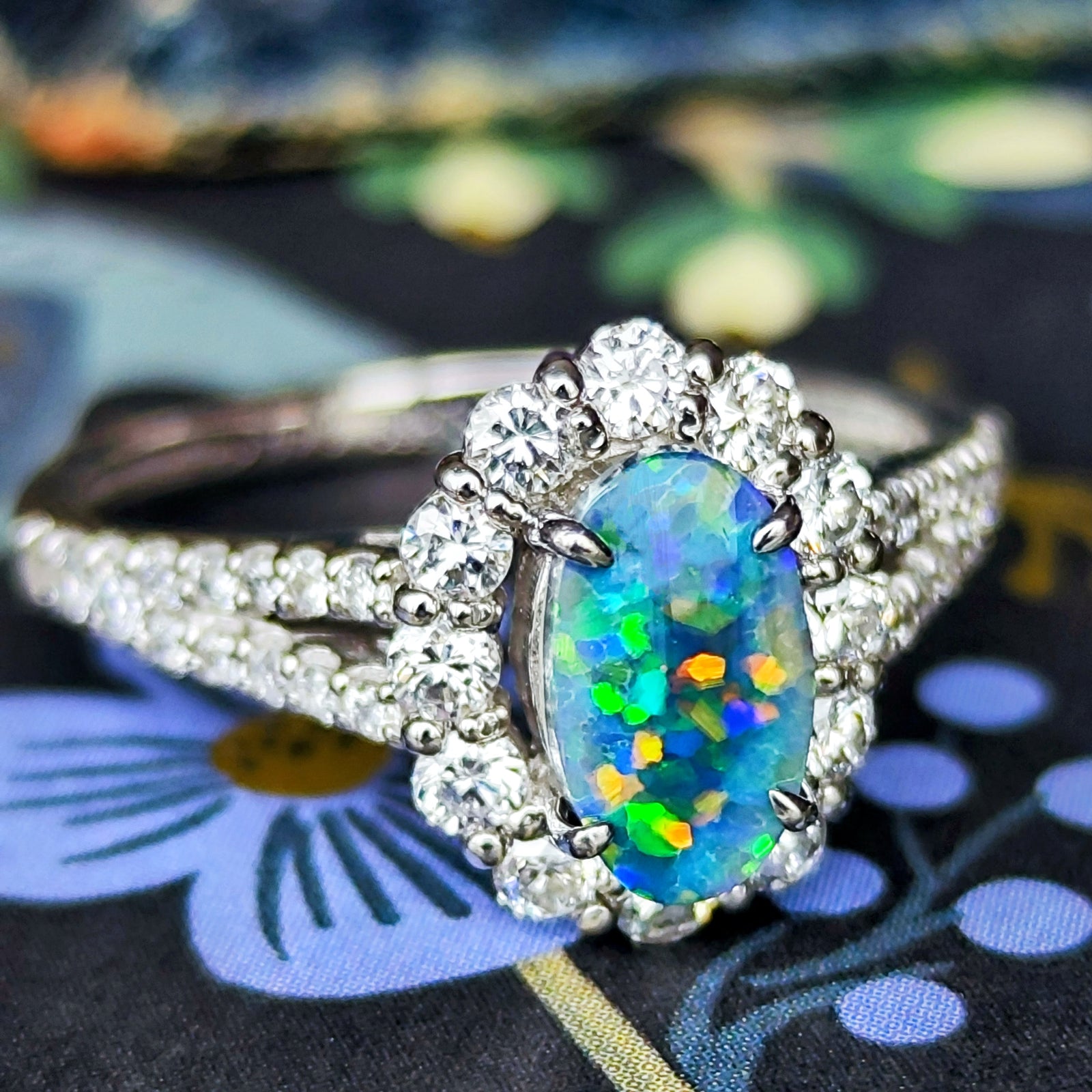 月末お値下げ中　天然ブラックオパール リング　鑑別書付き 天然ブラックオパール オーストラリア産 天然ダイヤモンド リング