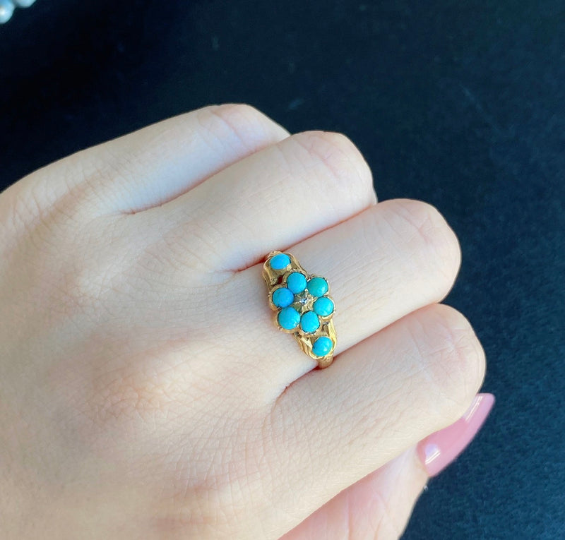 【イギリスアンティーク】トルコ石 天然ローズカットダイヤモンド センチメンタルジュエリー