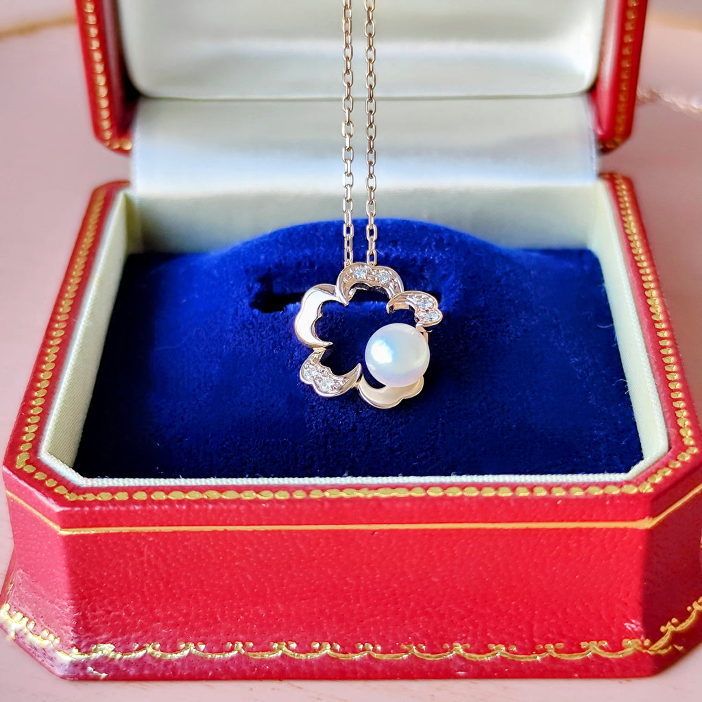 MIKIMOTO ミキモト さくらモチーフ あこや真珠 ダイヤモンド ネックレス