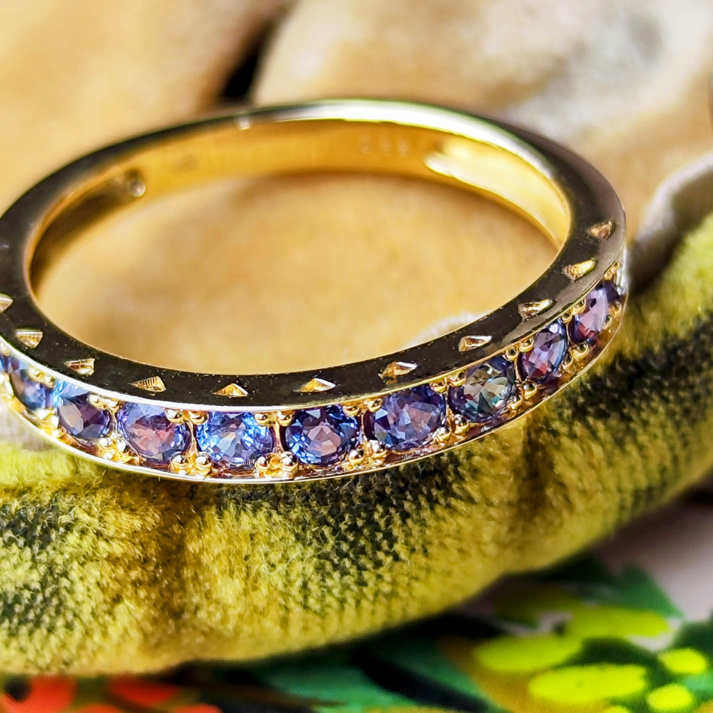 天然アレキサンドライト 0.65ct ハーフエタニティリング 18金YG ②