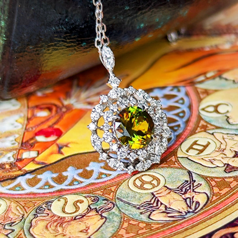 【クロムスフェーン】天然スフェーン 天然ダイヤモンド ネックレス