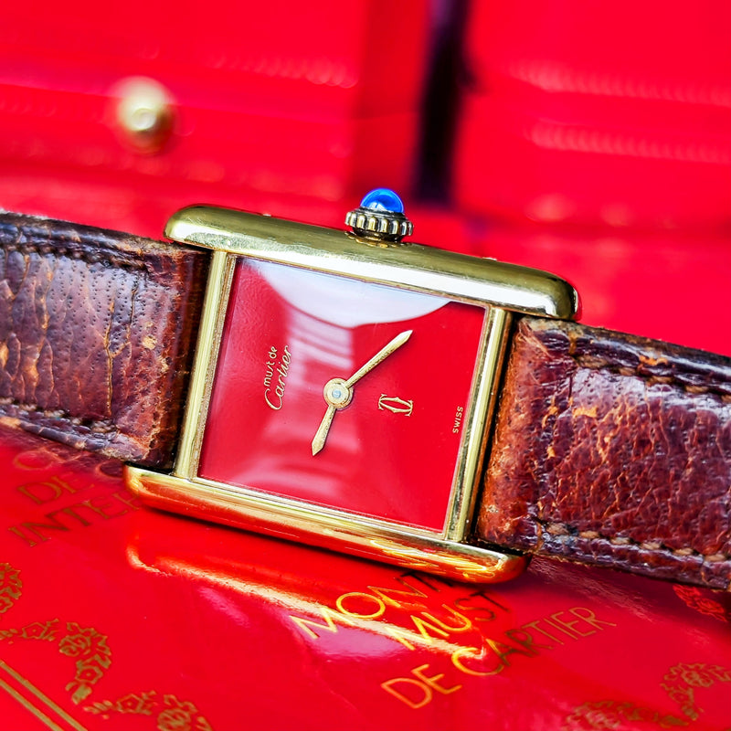【OH済み】Cartier カルティエ マストタンク レッド文字盤 手巻き腕時計
