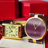 【ボーイズサイズ】Cartierカルティエ ヴァンドーム LM ボルドー文字盤 クォーツ腕時計