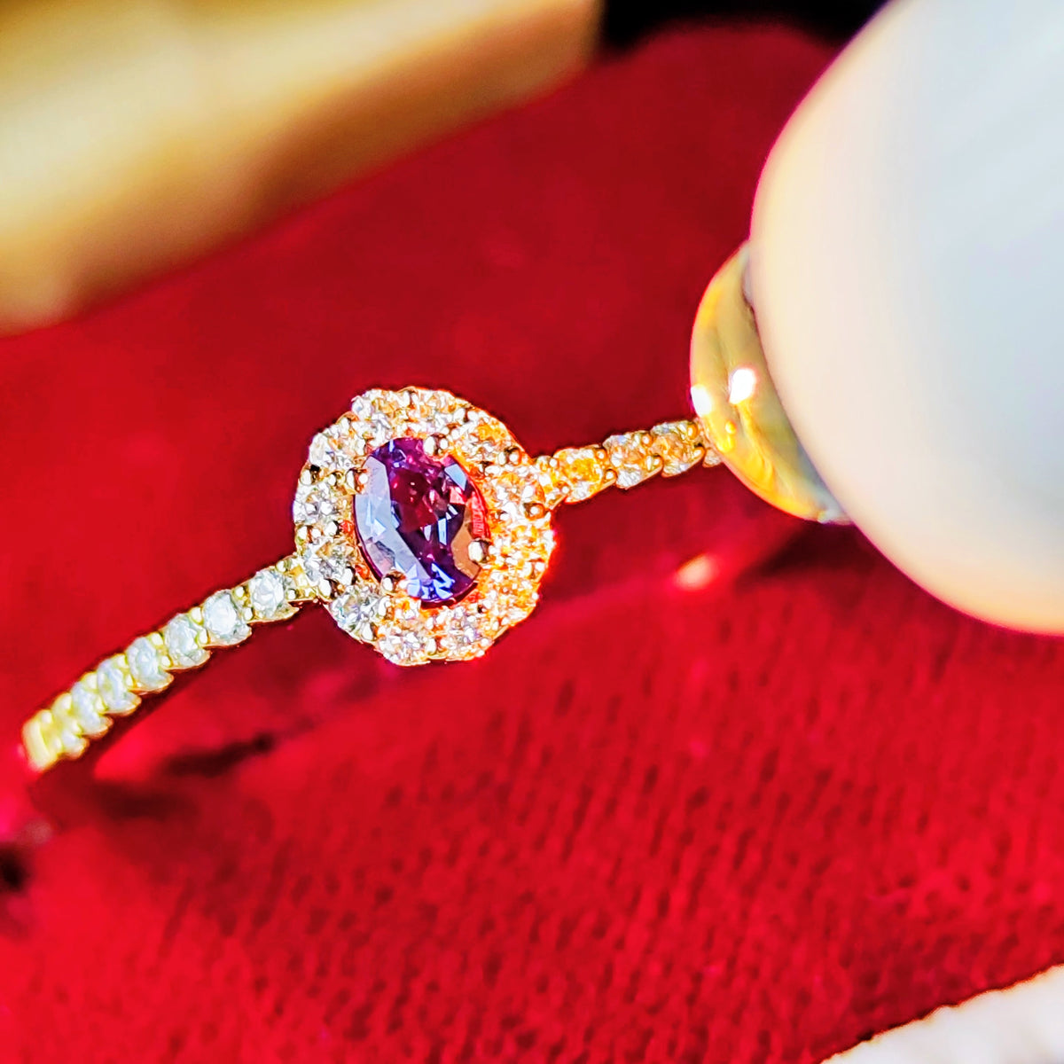 天然アレキサンドライト 0.10ct 天然ダイヤモンド 18金リング