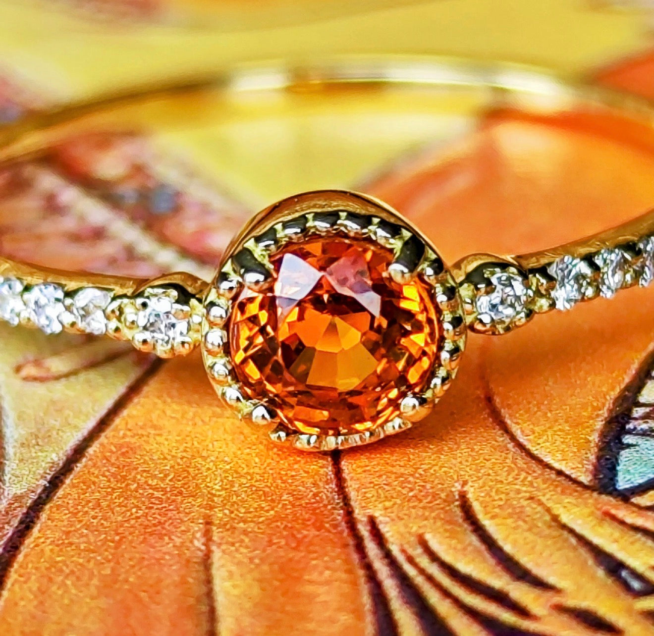 天然スペサルティンガーネット 天然ダイヤモンド リング