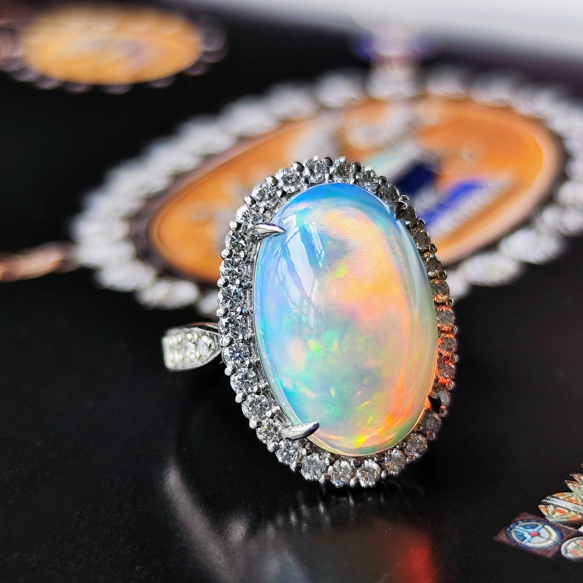 天然オパール エチオピア産 7.55ct 天然ダイヤモンド プラチナリング
