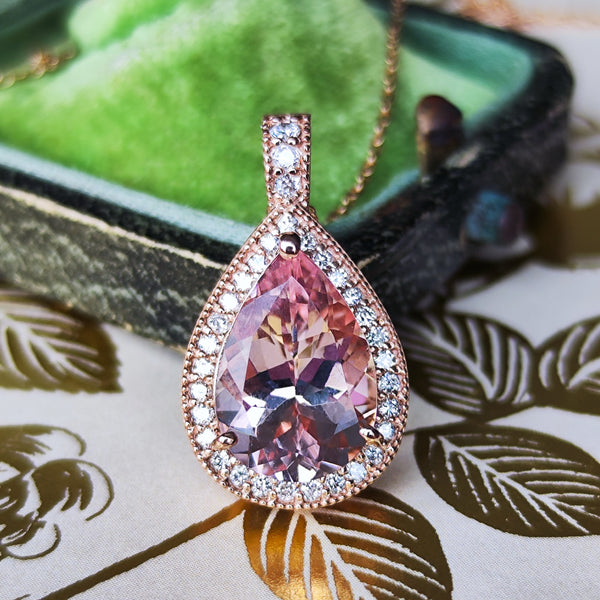 【大粒 3.09ct】天然モルガナイト 天然ダイヤモンド ネックレス