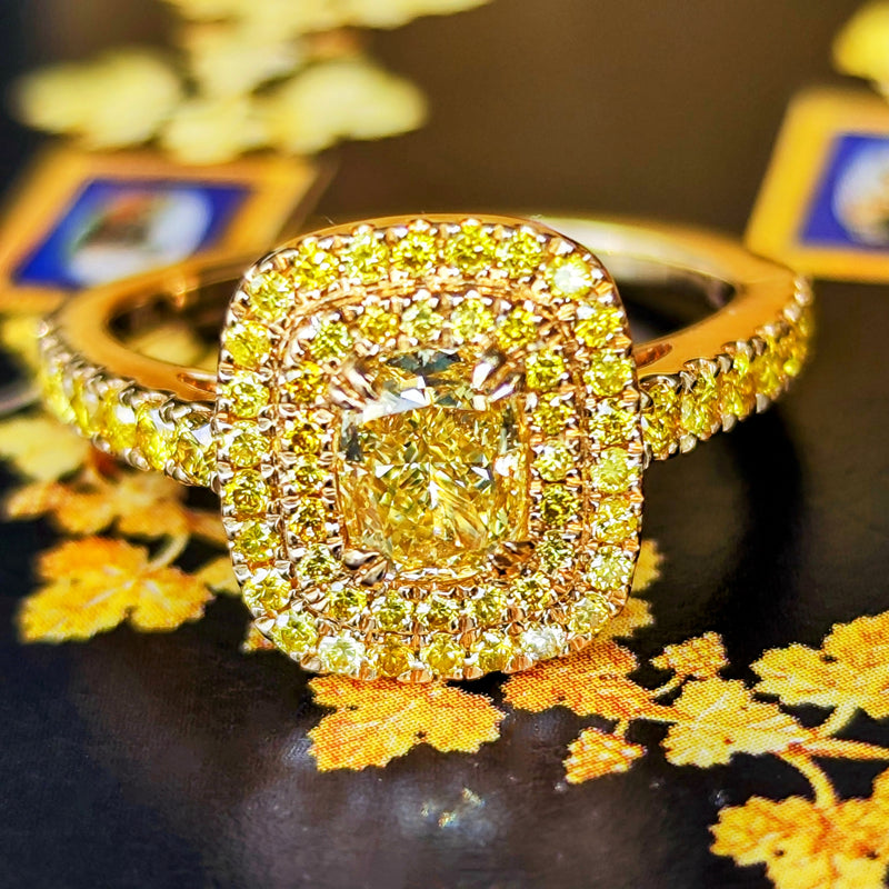 【イエローダイヤ】FANCY INTENSE YELLOW 1.0ct VS1 18金リング