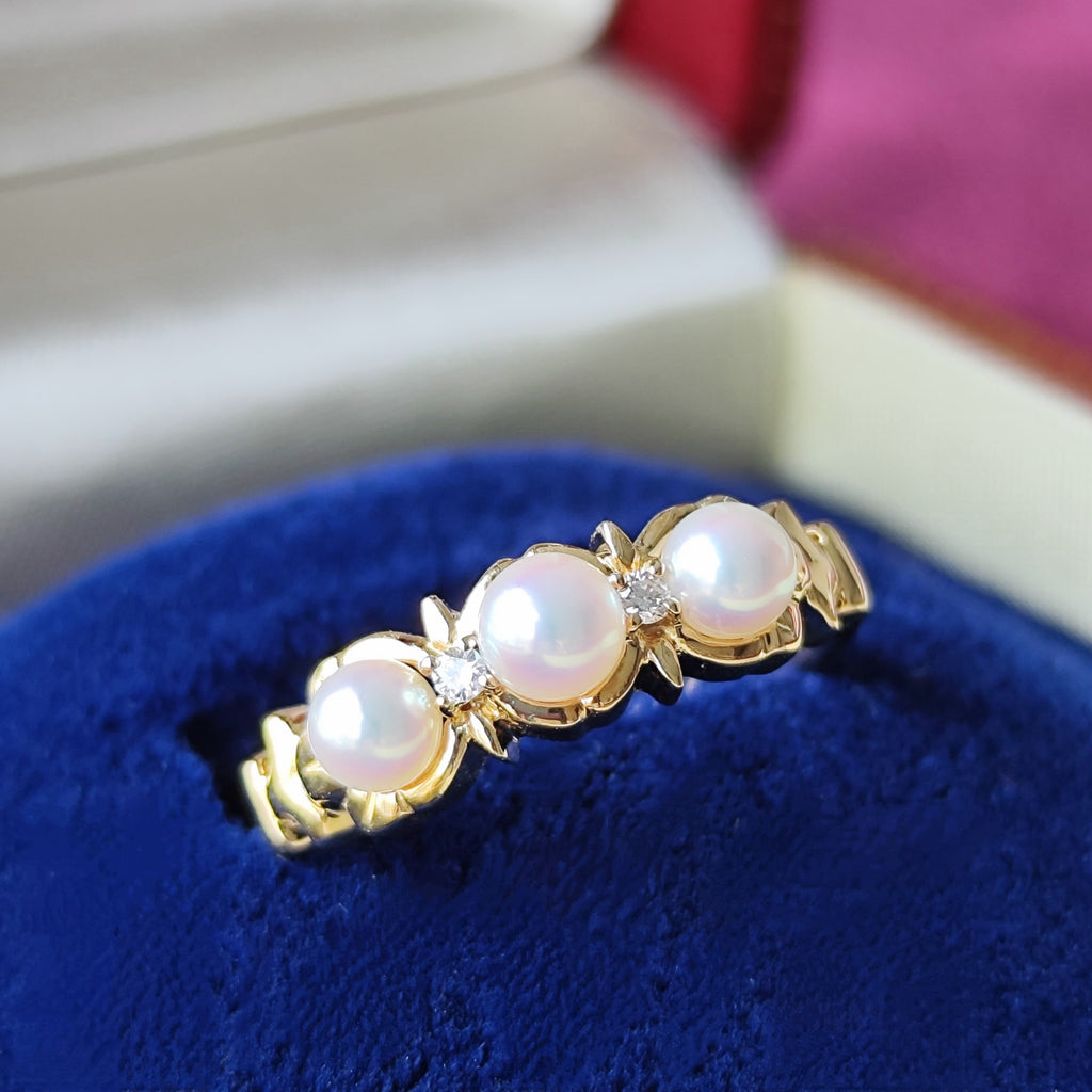 MIKIMOTO ミキモト あこや真珠 天然ダイヤモンド リング