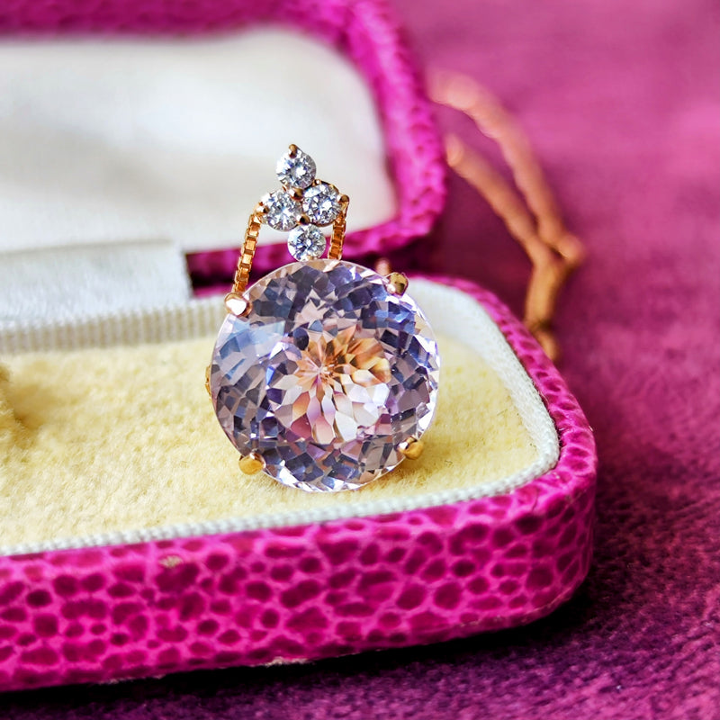 天然クンツァイト 7.10ct 天然ダイヤモンド ネックレス