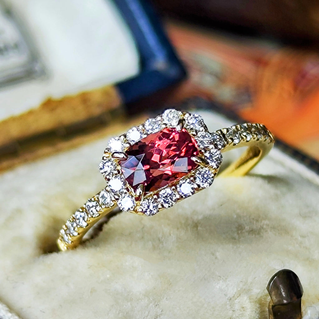 天然マラヤガーネット 0.77ct 天然ダイヤモンド リング